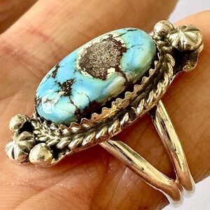 Navajo Golden Hills Turquoise Ring Sz 7.5 Sterling Blue Native American Handmade